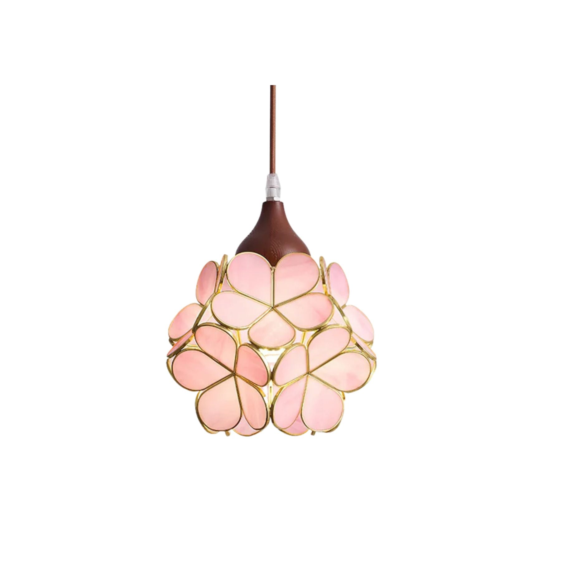 Lampadario – Legno & Vetro Rosa – 50×50 cm – Design Elegante per Sala da Pranzo e Soggiorno