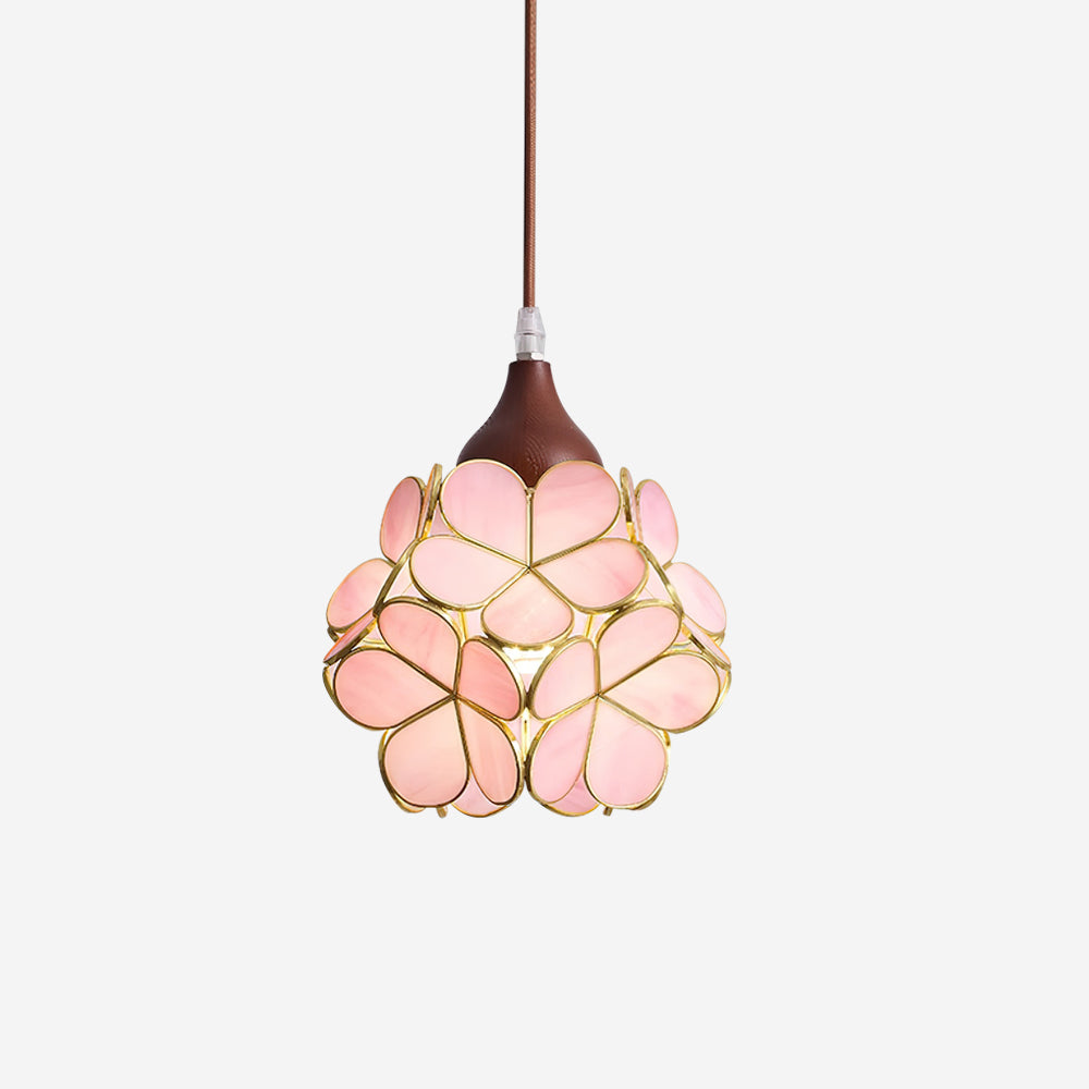 Lampadario – Legno & Vetro Rosa – 50×50 cm – Design Elegante per Sala da Pranzo e Soggiorno
