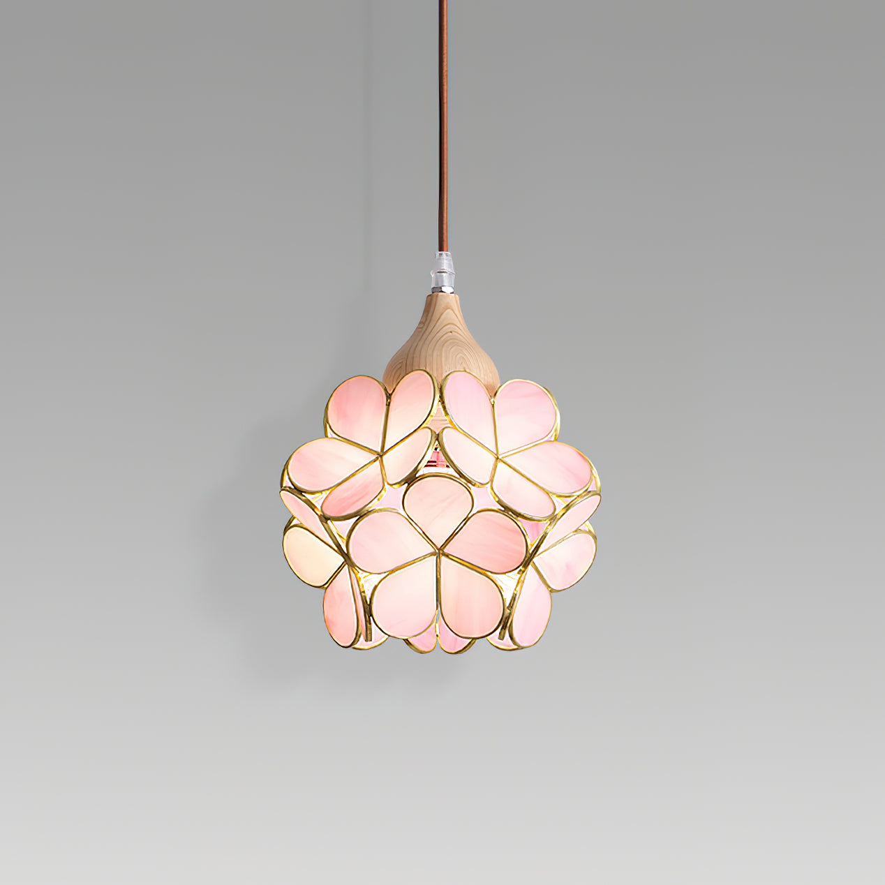 Lampadario – Legno & Vetro Rosa – 50×50 cm – Design Elegante per Sala da Pranzo e Soggiorno