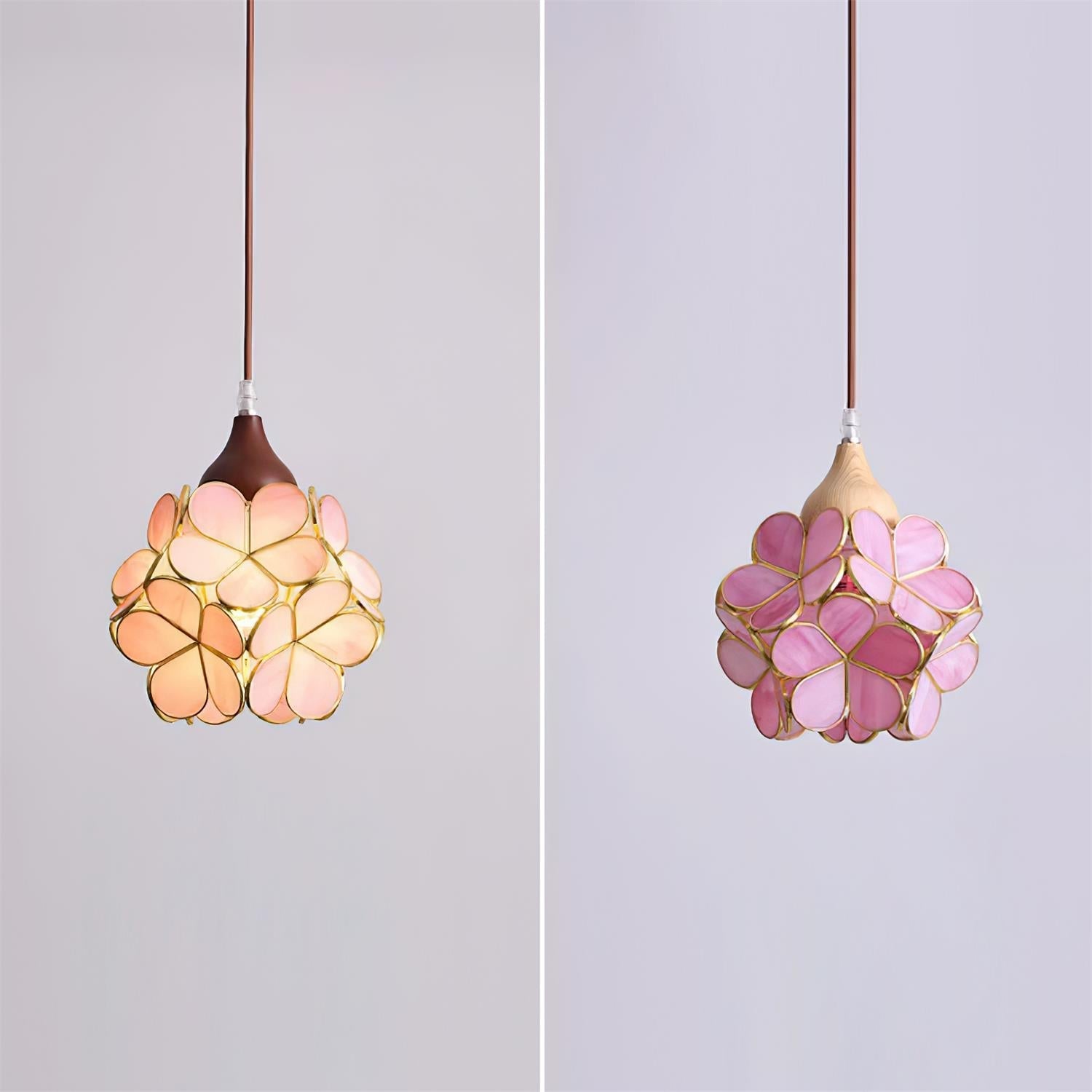 Lampadario – Legno & Vetro Rosa – 50×50 cm – Design Elegante per Sala da Pranzo e Soggiorno