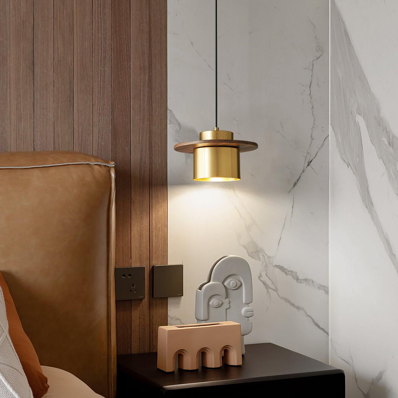 Lampada a sospensione – Legno di noce – Ottone/Nero – Altezza regolabile – Moderno-Elegante per la sala da pranzo