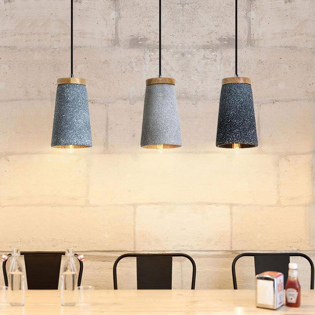 Lampada a sospensione – Cemento & Legno – Grigio – Ø 30 cm – Stile industriale per tavolo da pranzo e cucina