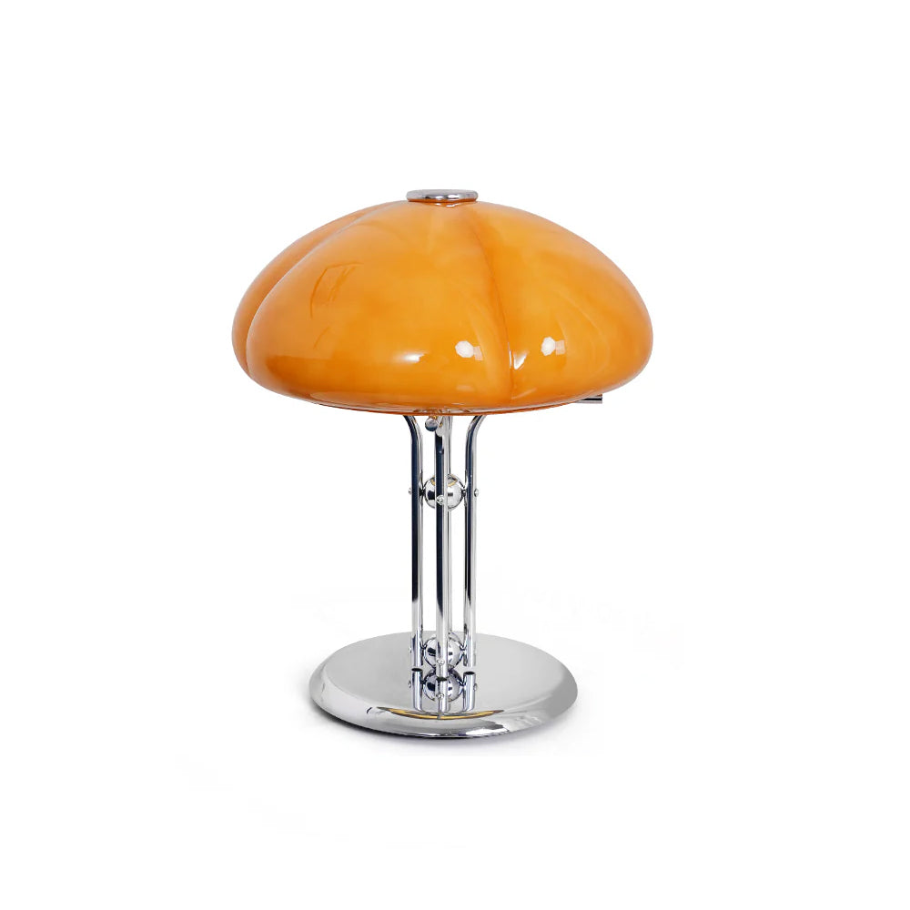 Lampada da tavolo Pilzin – Metallo & Vetro – Bianco – Ø 30 cm – Design Retro per Illuminazione Elegante