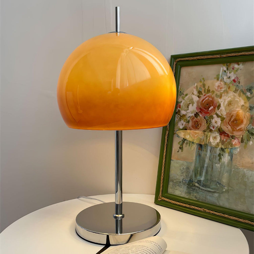 Lampada da tavolo Pilzin – Metallo & Vetro – Bianco – Ø 30 cm – Design Retro per Illuminazione Elegante