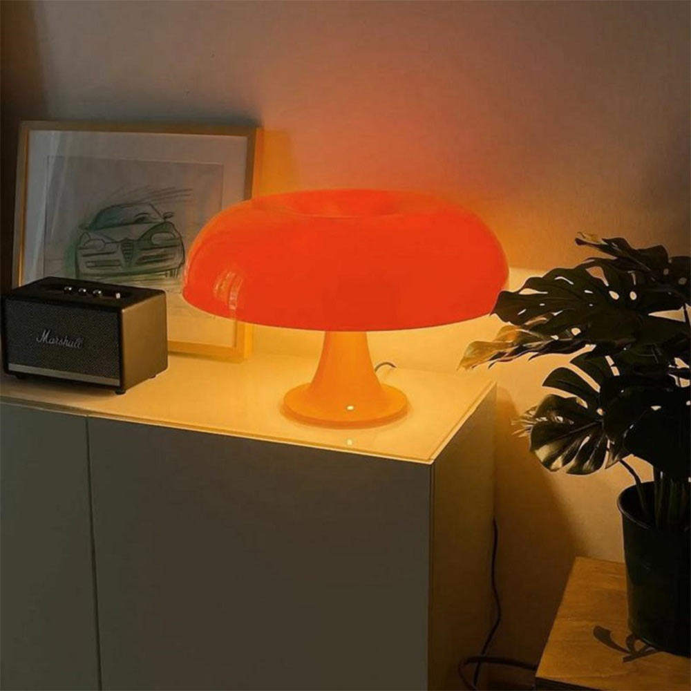 Lampada a fungo – Ferro & Vetro – Design Retro – 20×28 cm – Dimmerabile a 3 livelli, Lampada da tavolo LED per accenti stilosi