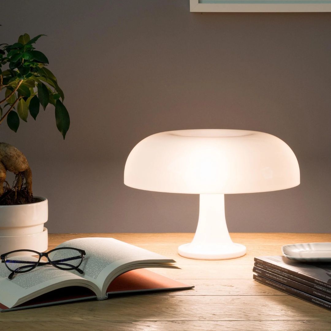 Lampada a fungo – Ferro & Vetro – Design Retro – 20×28 cm – Dimmerabile a 3 livelli, Lampada da tavolo LED per accenti stilosi