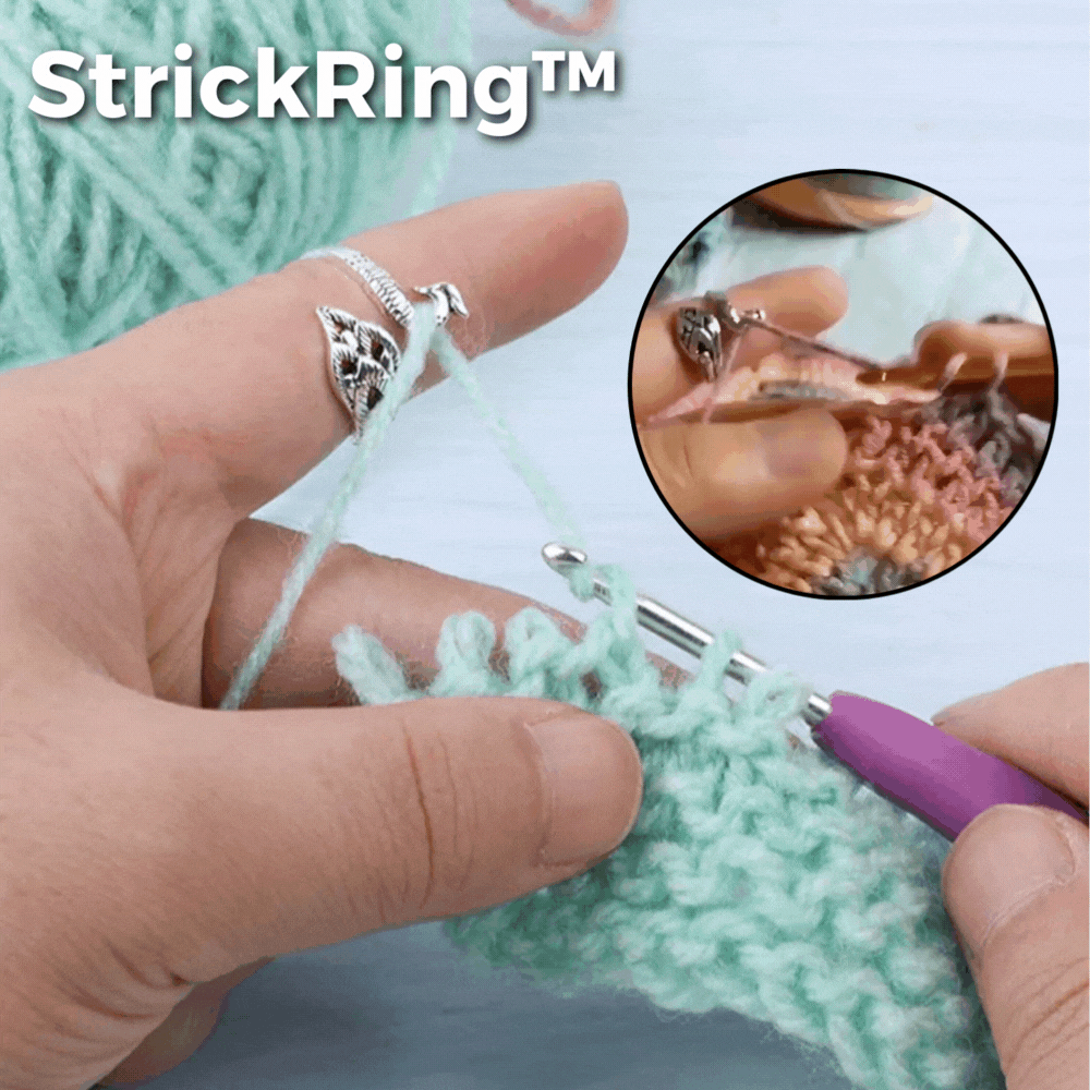 StrickRing | Anello di guida del filo regolabile per uncinetto e maglia | Tensione uniforme e meno affaticamento delle mani | Offerta 1+1 GRATIS