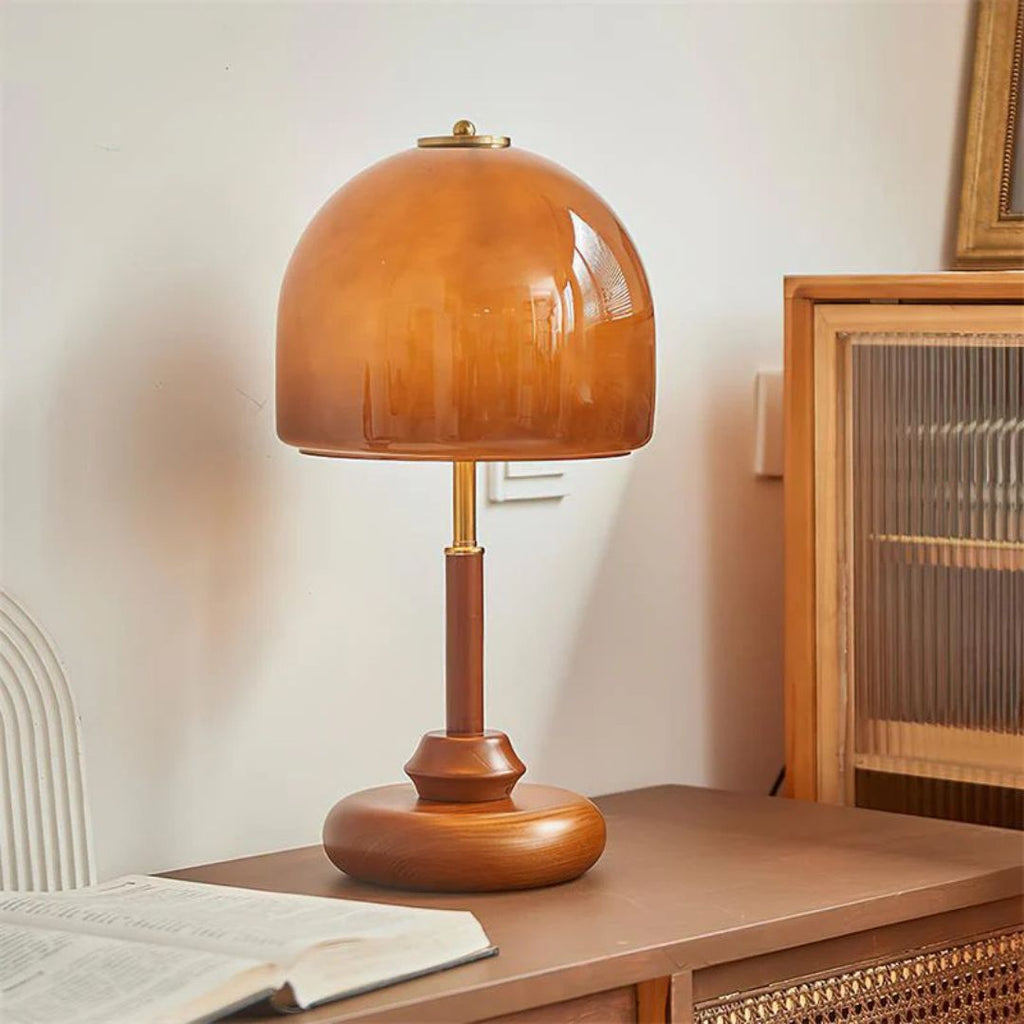 Lampada da Tavolo Pozzo – Copertura in Vetro – Noce – E26/E27 – Design Elegante