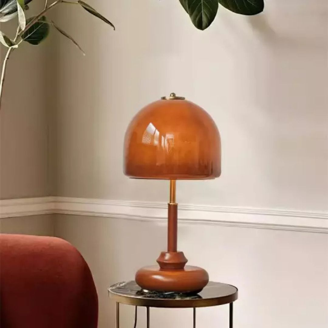 Lampada da Tavolo Pozzo – Copertura in Vetro – Noce – E26/E27 – Design Elegante