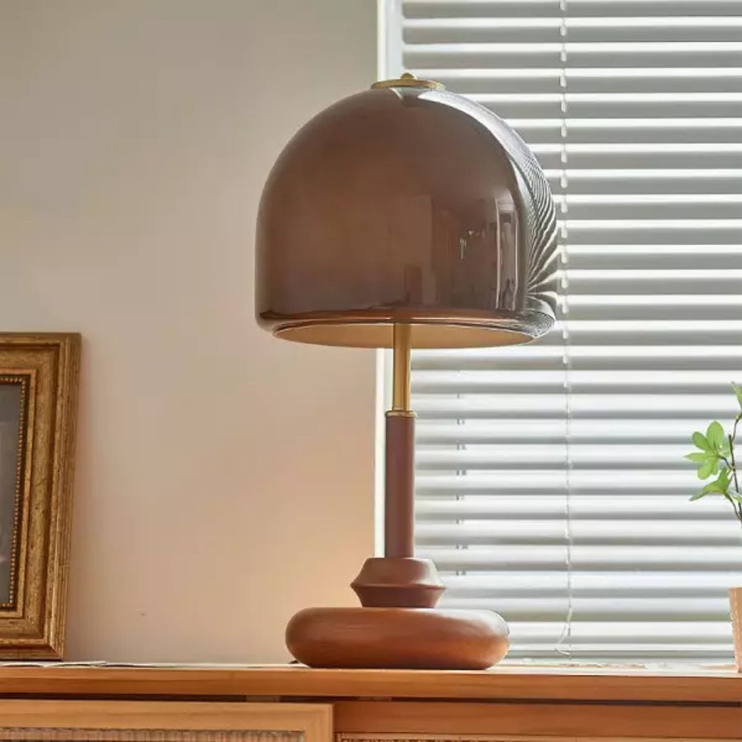 Lampada da Tavolo Pozzo – Copertura in Vetro – Noce – E26/E27 – Design Elegante