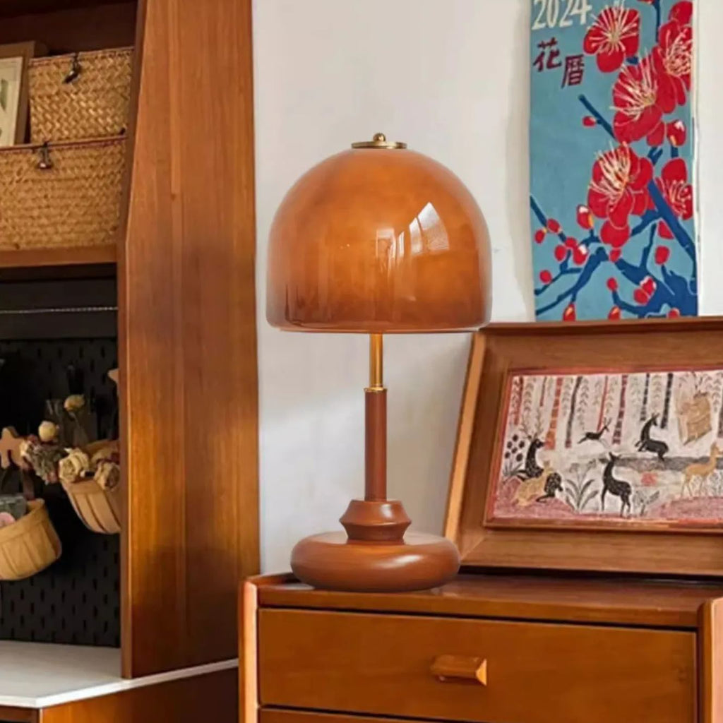 Lampada da Tavolo Pozzo – Copertura in Vetro – Noce – E26/E27 – Design Elegante