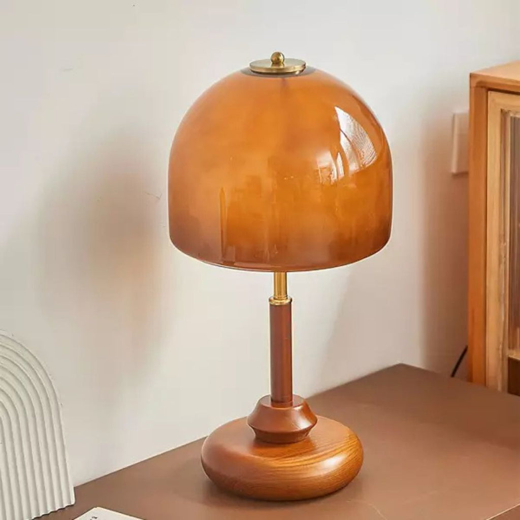 Lampada da Tavolo Pozzo – Copertura in Vetro – Noce – E26/E27 – Design Elegante