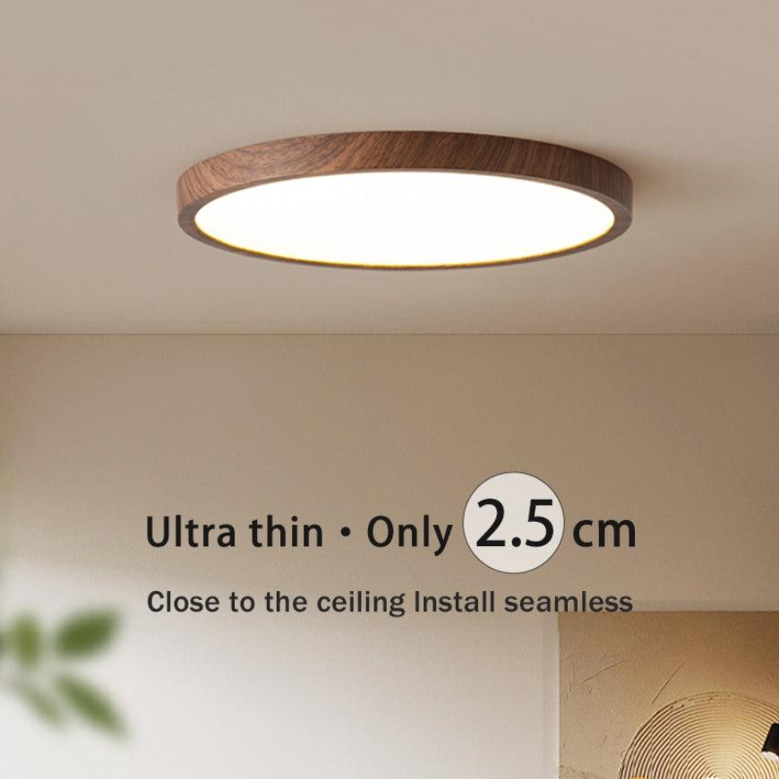 Lampada da soffitto circolare moderna con illuminazione LED regolabile in calda finitura noce per soggiorno e camera da letto