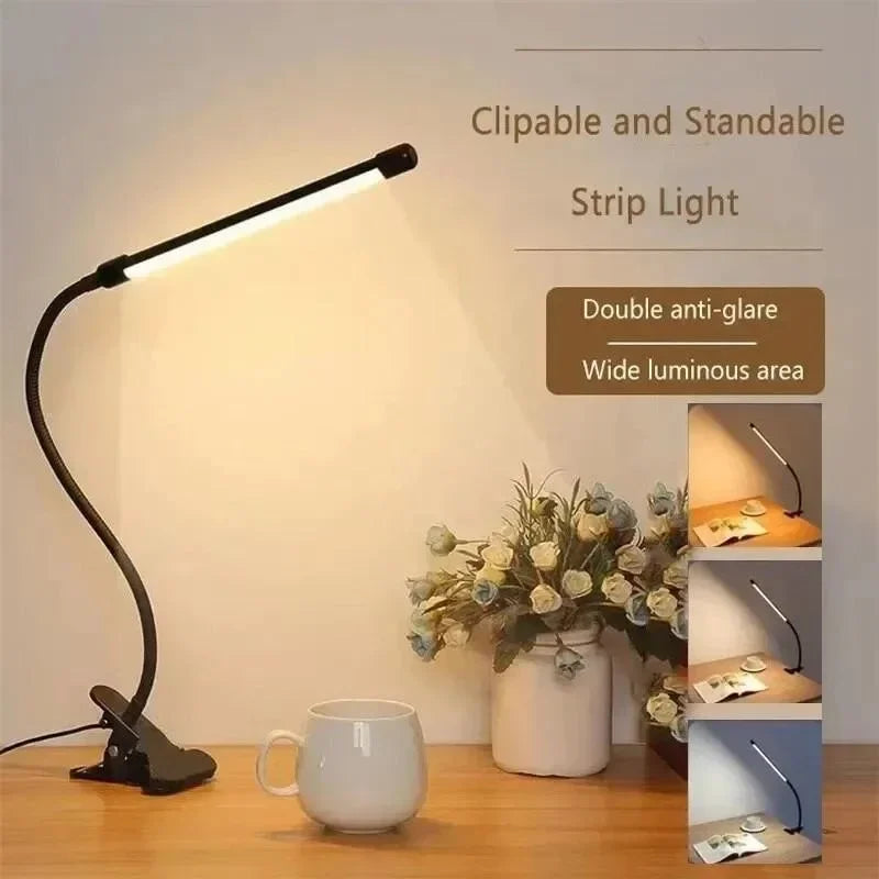 Brehn | Lampada a clip LED LumaFlex | 3 colori di luce e 10 livelli di luminosità | Alimentazione USB | Braccio flessibile | Amico degli occhi e dimmerabile