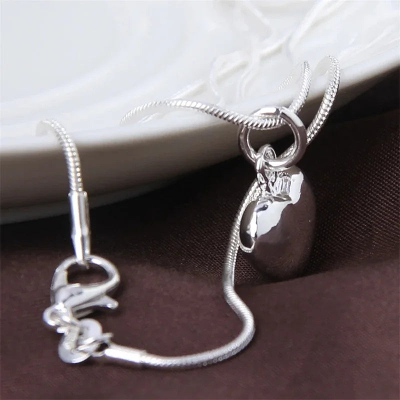 Collana con pendente a cuore piccolo in argento sterling 925 solido, catena a serpente da 16-30 pollici per donne, gioielli moda per matrimoni