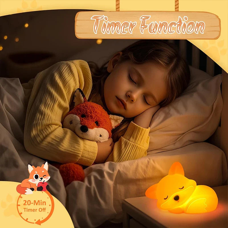 Luce notturna Fuchs in silicone | Ricaricabile, dimmerabile e con timer | Dolce idea regalo per bambini e adulti