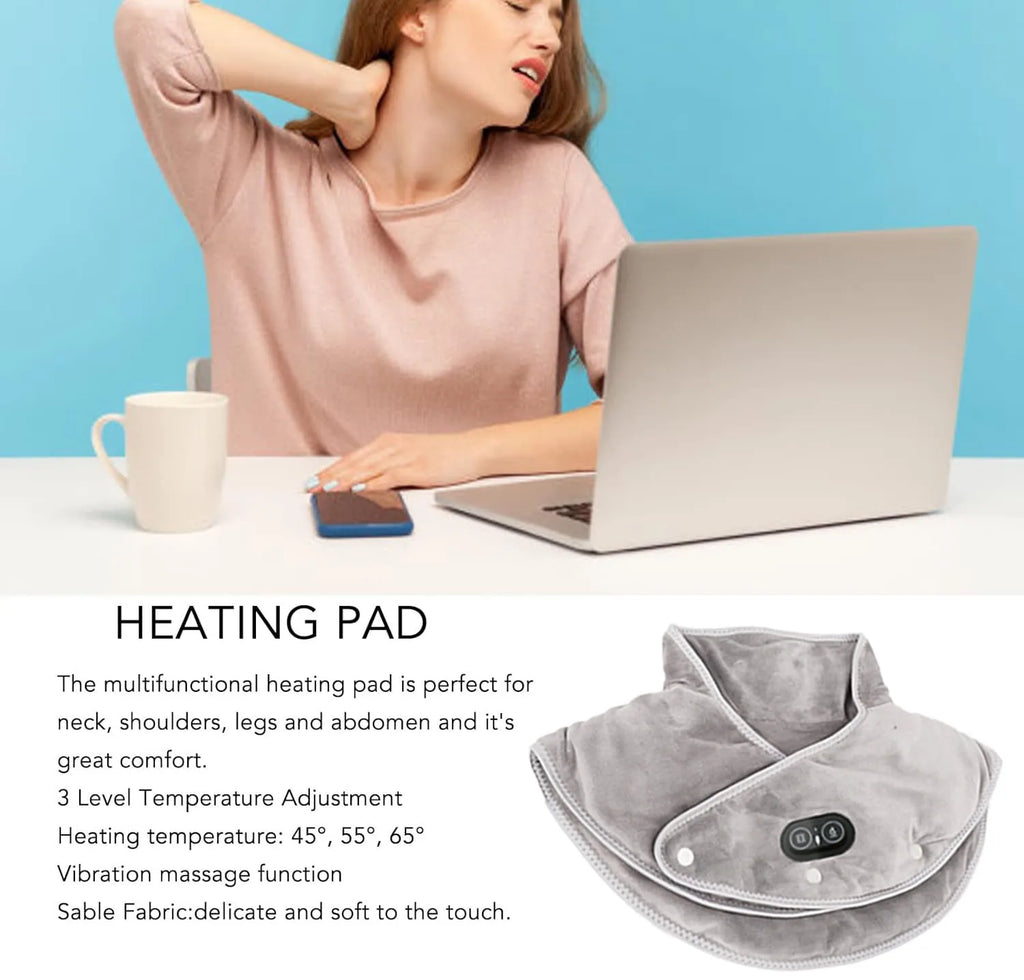 Massaggiatore per collo e spalle ThermoLiva | Cuscino riscaldante USB con vibrazione | 3 livelli di temperatura e timer | Morbido peluche