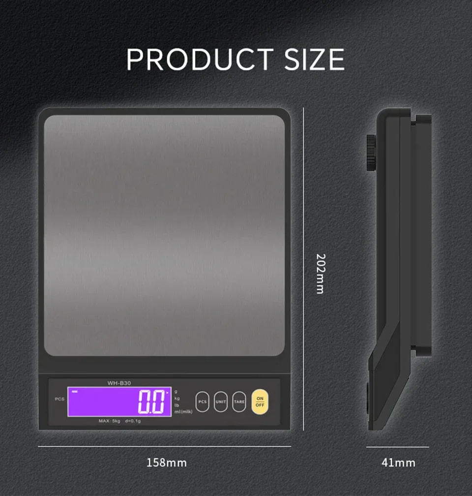 Bilancia da cucina elettronica digitale 5 kg/0,1 g e 10 kg/1 g, display LCD, strumento da cucina in acciaio inossidabile completamente impermeabile per la cottura