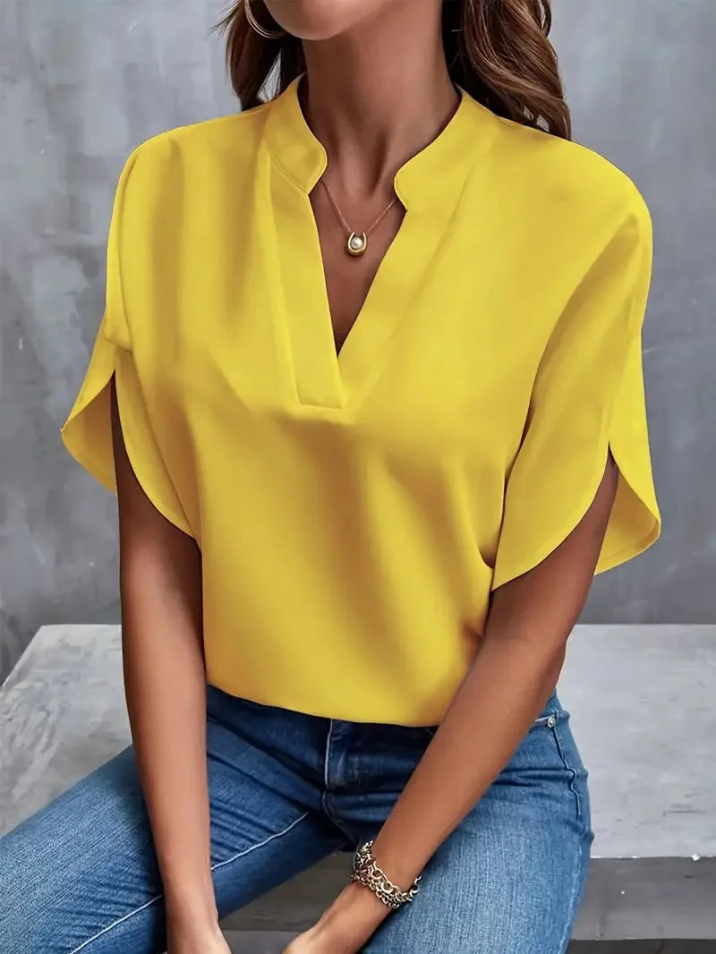 Isalie – Elegante Blusa con Scollatura a V in Tessuto Fluido
