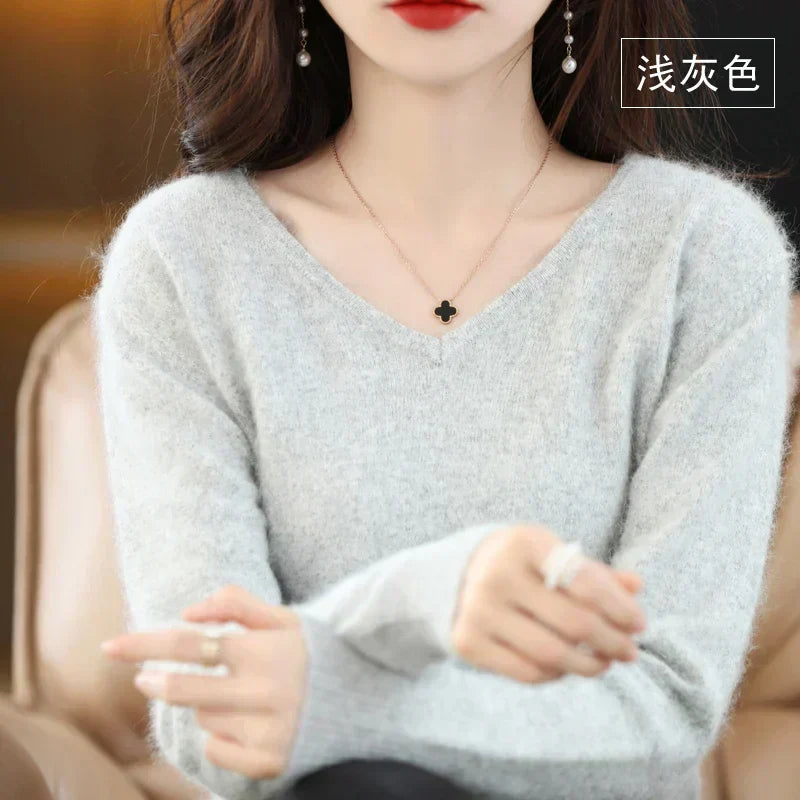 Maglione V in Cashmere Puro LunaWeave Con Vestibilità Slim Per Donne