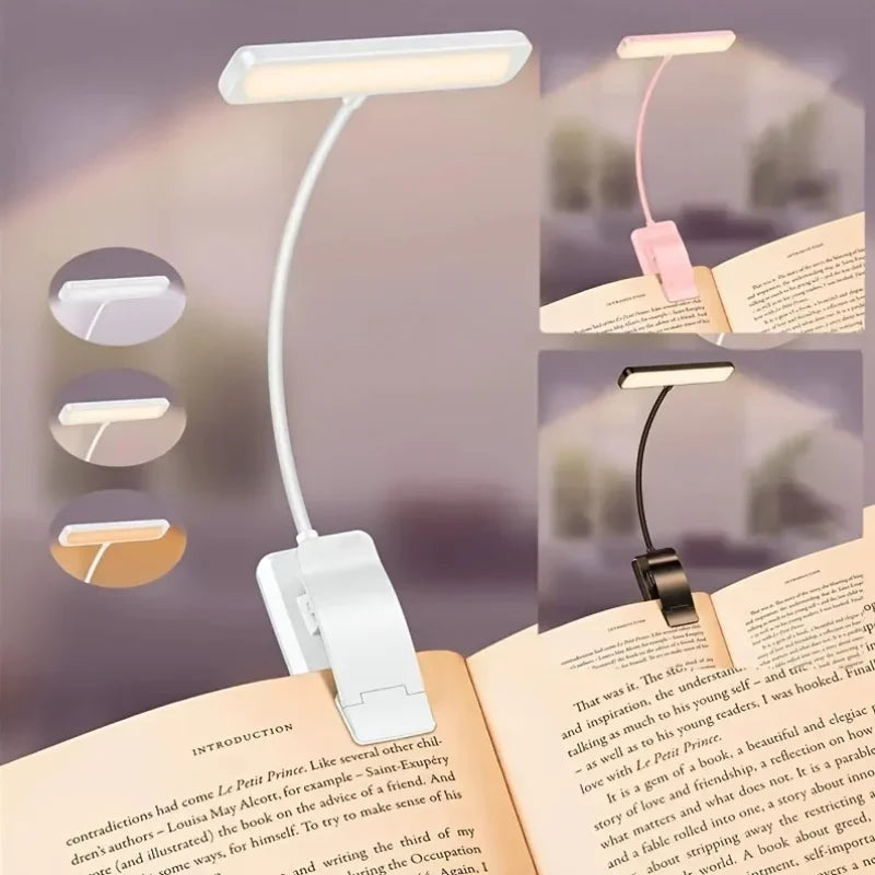 Lampada da lettura FlexiRead | Ricaricabile USB | 3 colori di luce e dimmerabile | Clip e braccio flessibile