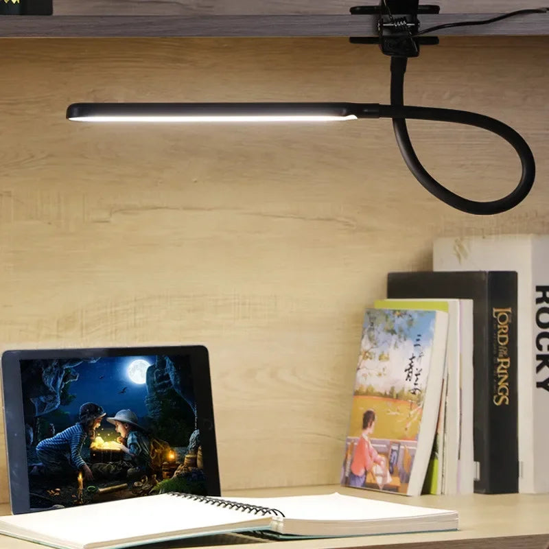 Brehn | Lampada a clip LED LumaFlex | 3 colori di luce e 10 livelli di luminosità | Alimentazione USB | Braccio flessibile | Amico degli occhi e dimmerabile