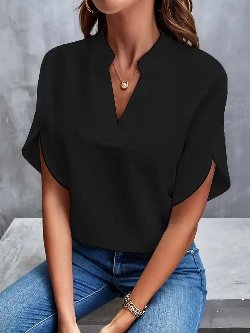 Isalie – Elegante Blusa con Scollatura a V in Tessuto Fluido