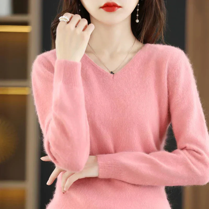 Maglione V in Cashmere Puro LunaWeave Con Vestibilità Slim Per Donne