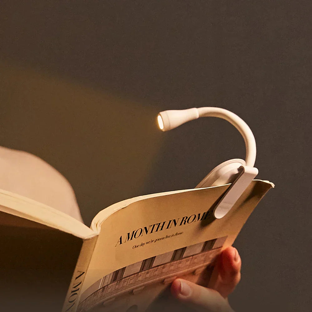 Mini Luce da Libro - Luce Notturna Portatile Clip-On con Ricarica USB, LED Dimmerabile per Camera da Letto, Protezione per gli Occhi e Campeggio - Lampada da Libro con Clip Ruotabile a 360°