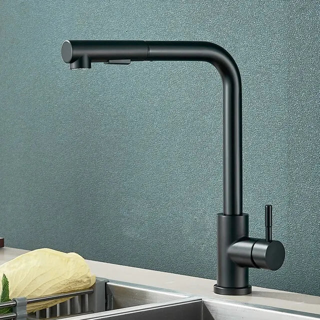 Rubinetto da cucina estraibile nero - Ugello flessibile a 2 modalità, in acciaio inossidabile, miscelatore acqua calda-fredda