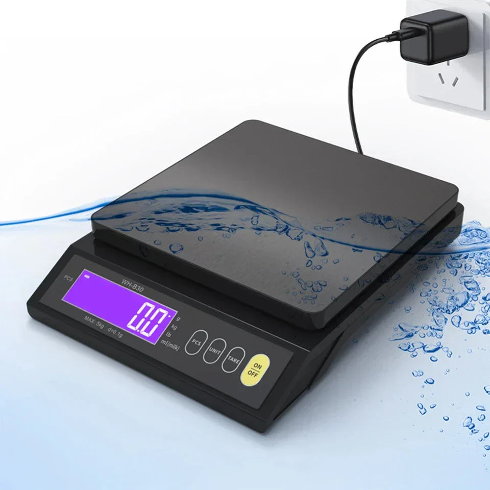 Bilancia da cucina elettronica digitale 5 kg/0,1 g e 10 kg/1 g, display LCD, strumento da cucina in acciaio inossidabile completamente impermeabile per la cottura