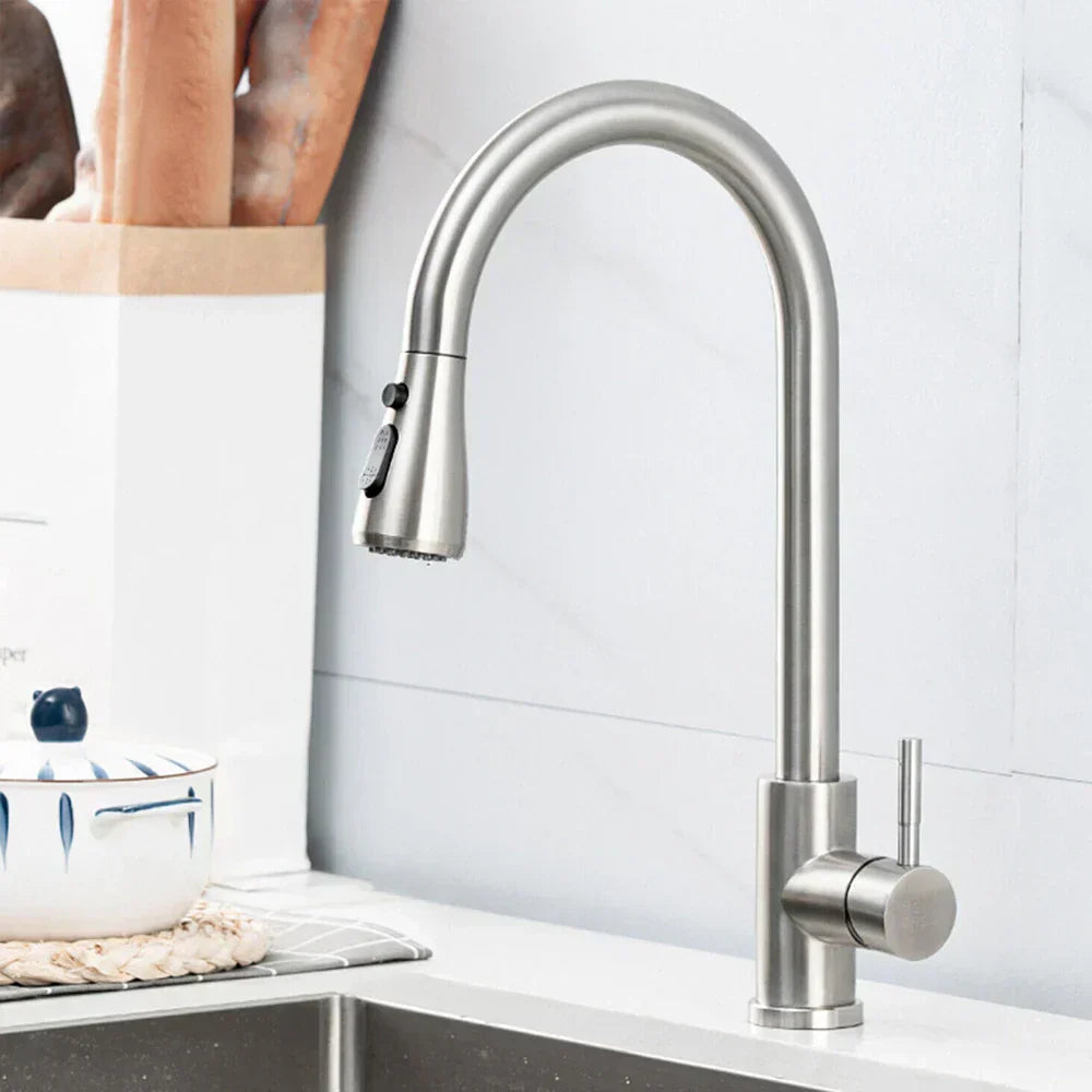 Rubinetto estraibile con miscelatore a leva singola – Rubinetto flessibile con funzione doccia, Alta qualità in acciaio inox, Ideale per cucine moderne, Facile installazione