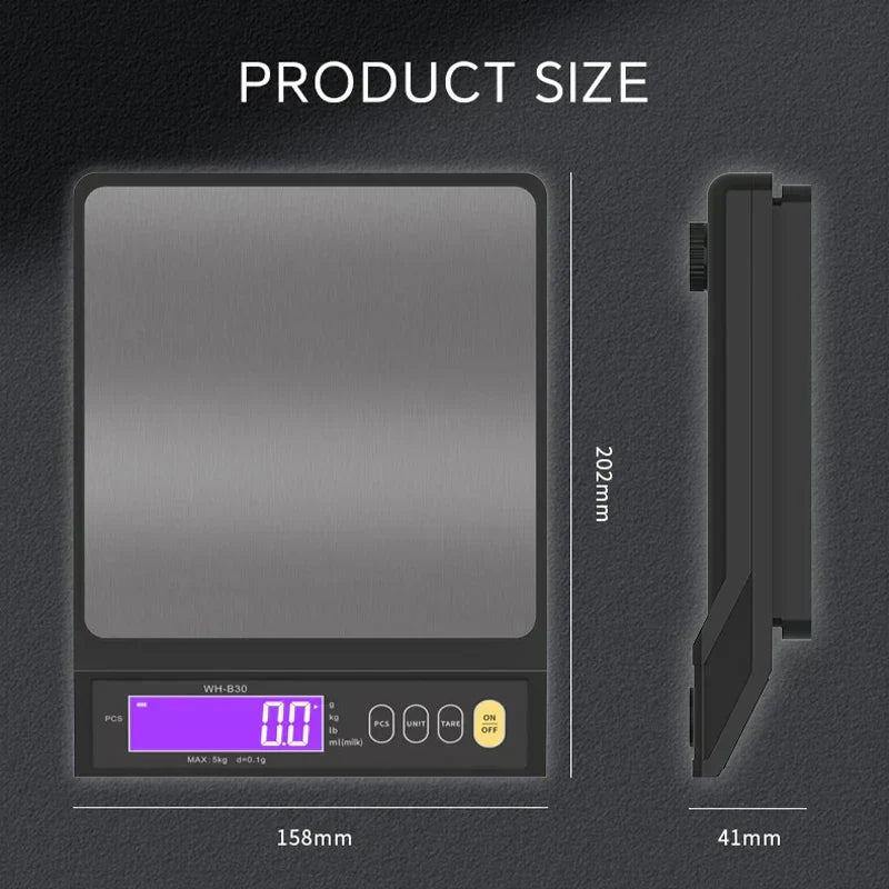 Bilancia da cucina elettronica digitale 5 kg/0,1 g e 10 kg/1 g, display LCD, strumento da cucina in acciaio inossidabile completamente impermeabile per la cottura