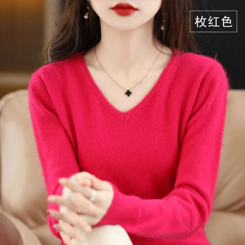 Maglione V in Cashmere Puro LunaWeave Con Vestibilità Slim Per Donne