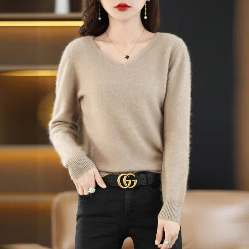 Maglione V in Cashmere Puro LunaWeave Con Vestibilità Slim Per Donne
