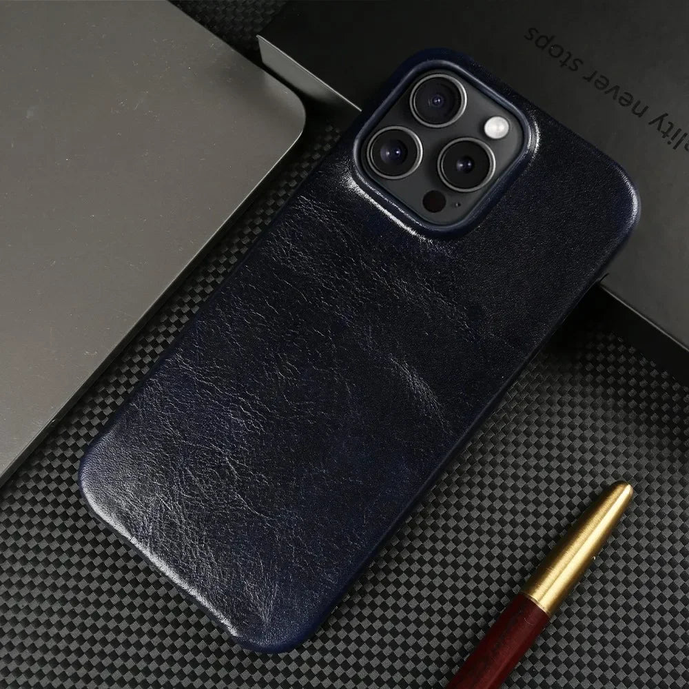 Custodia per iPhone Crownline in Pelle di Vacca Artigianale