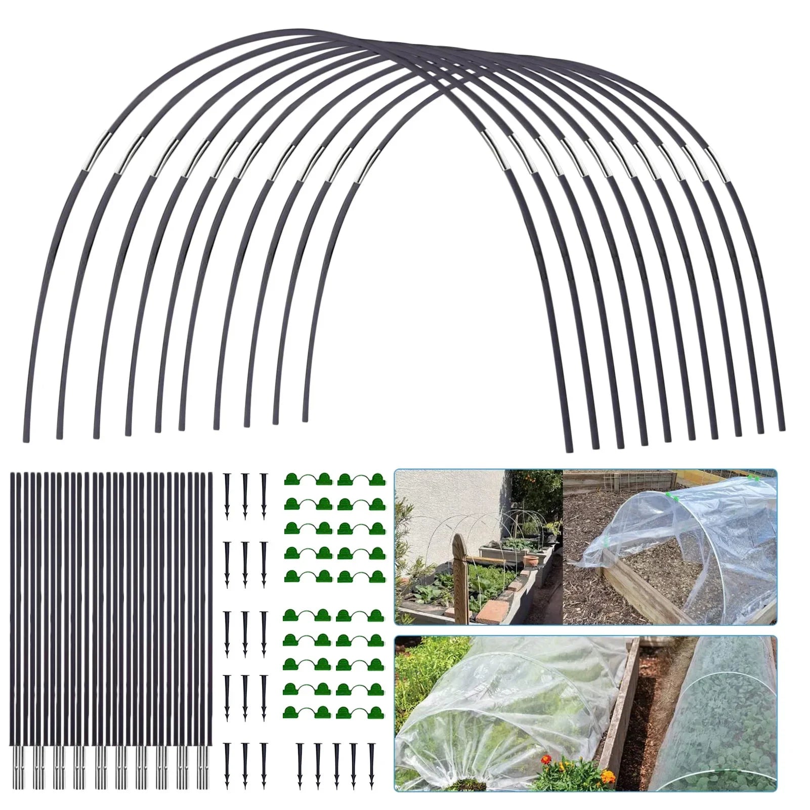Set di archi da giardino Plantura FlexGrow in fibra di vetro | Tunnel da piantare fai-da-te per aiuole e semenzai | Inossidabile e riutilizzabile | Inclusi connettori