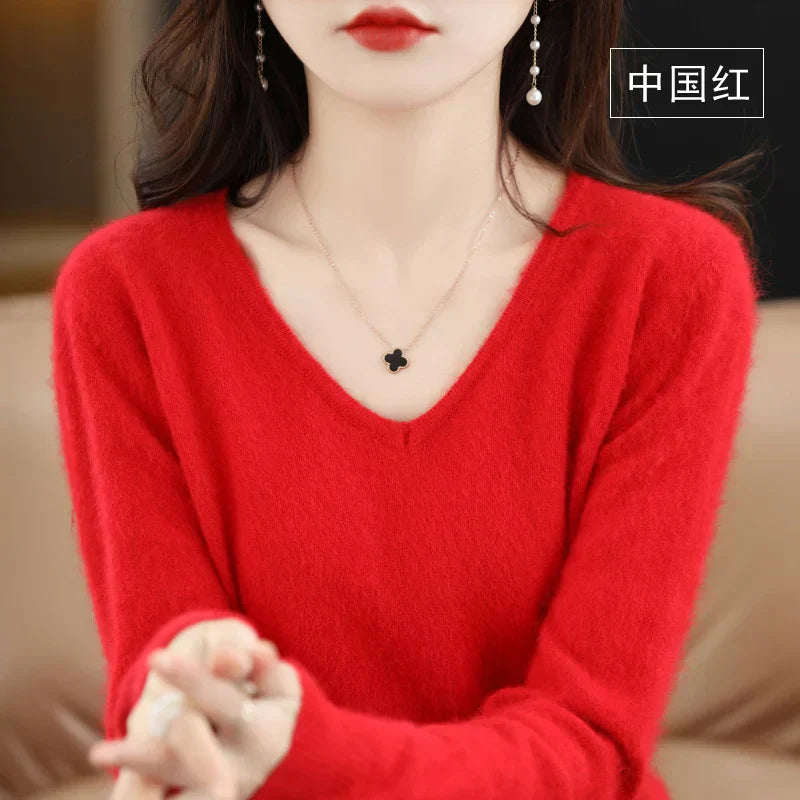 Maglione V in Cashmere Puro LunaWeave Con Vestibilità Slim Per Donne