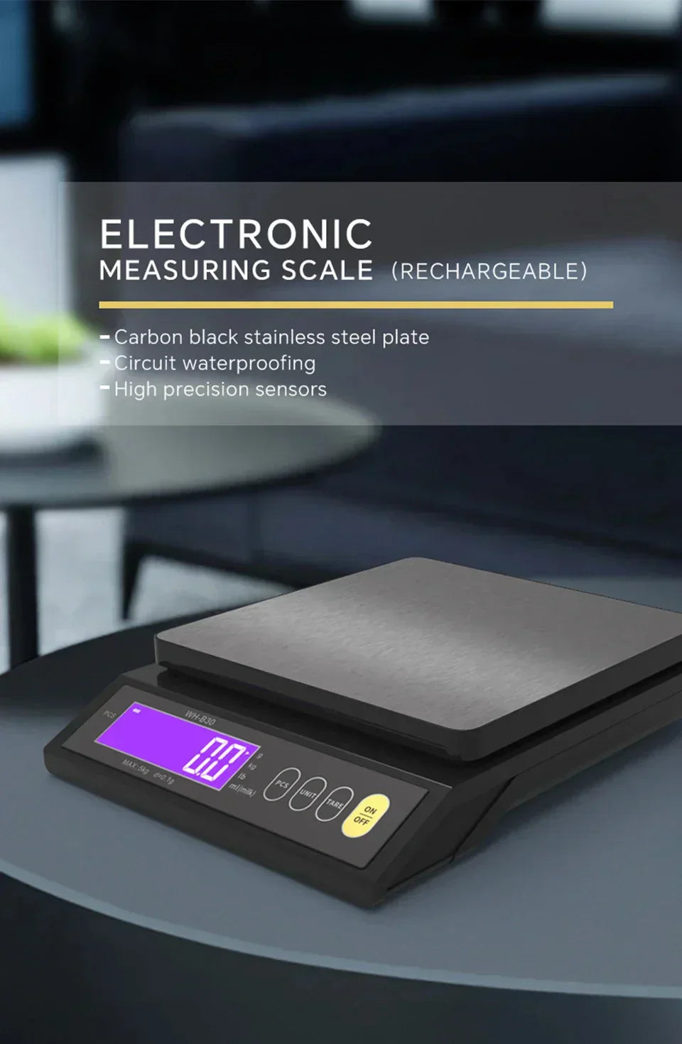Bilancia da cucina elettronica digitale 5 kg/0,1 g e 10 kg/1 g, display LCD, strumento da cucina in acciaio inossidabile completamente impermeabile per la cottura