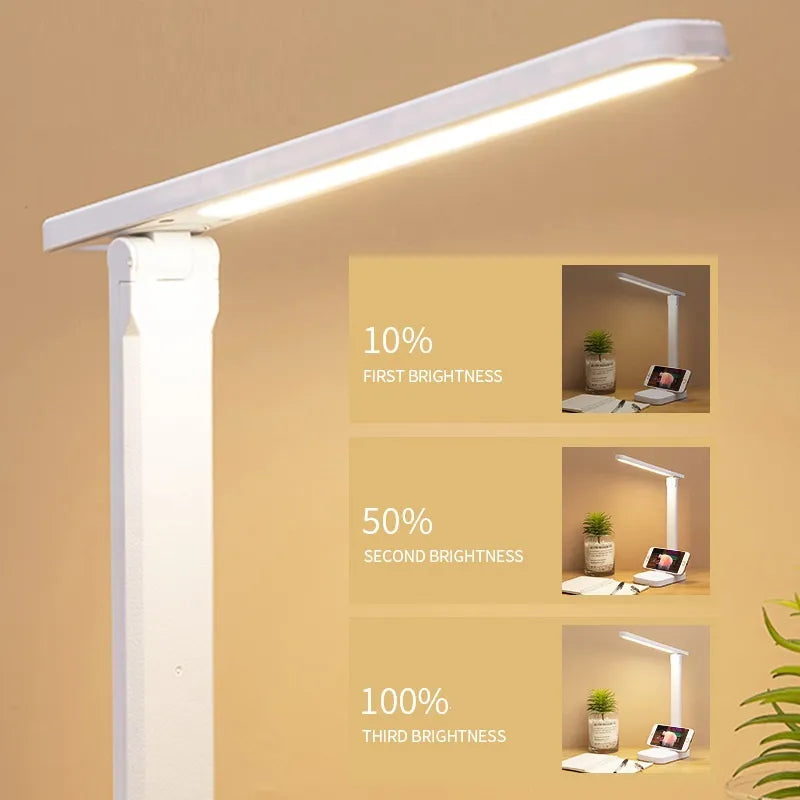 Lampada da tavolo LED ricaricabile da 6000mAh USB 3 colori dimmerabile senza step, lampada da scrivania touch pieghevole, luce notturna per lettura a protezione degli occhi