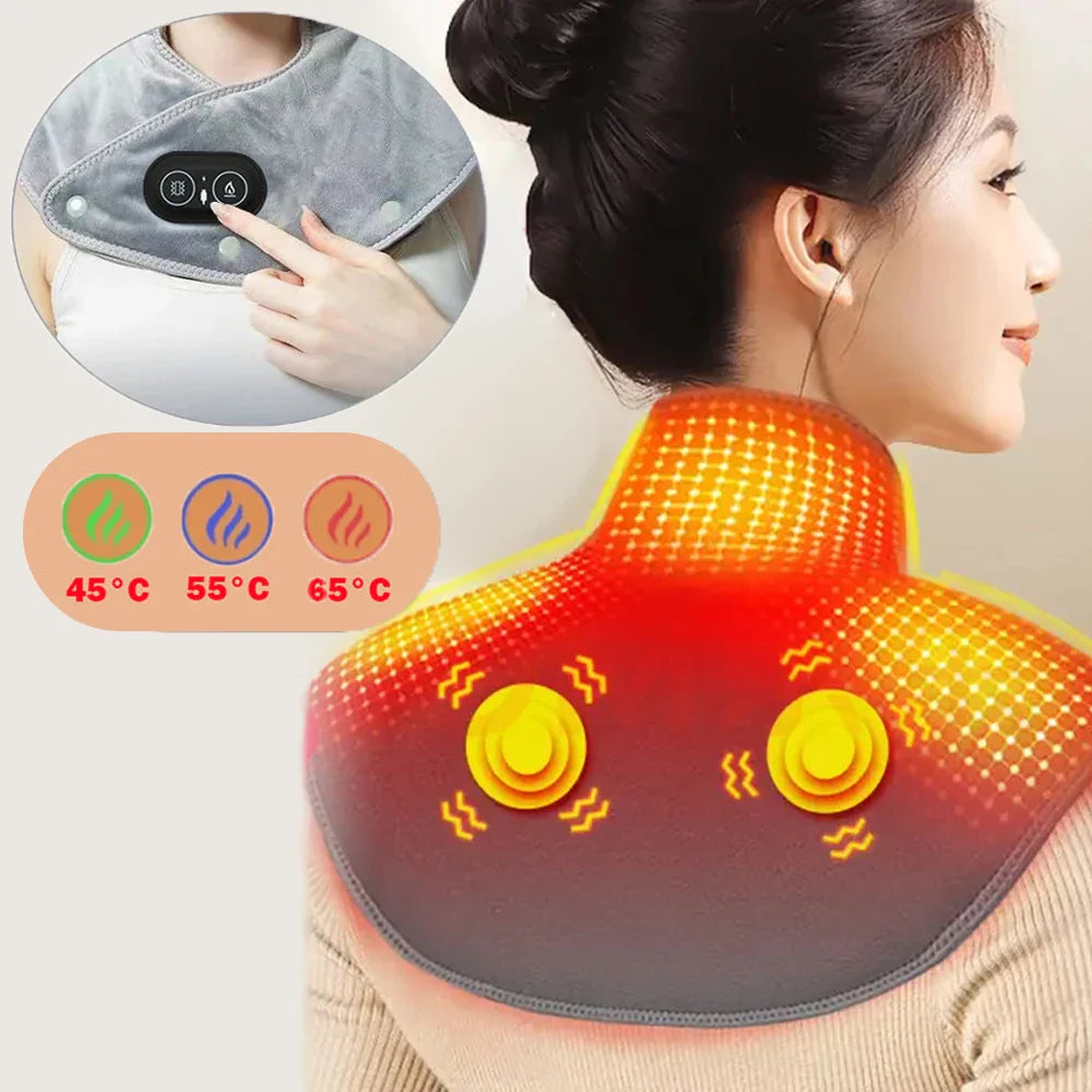 Massaggiatore per collo e spalle ThermoLiva | Cuscino riscaldante USB con vibrazione | 3 livelli di temperatura e timer | Morbido peluche