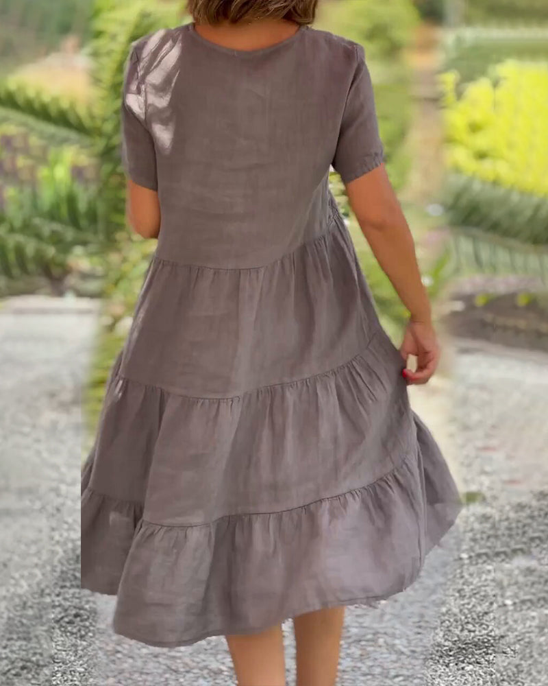 Jula - Abito in cotone e lino con scollo a V