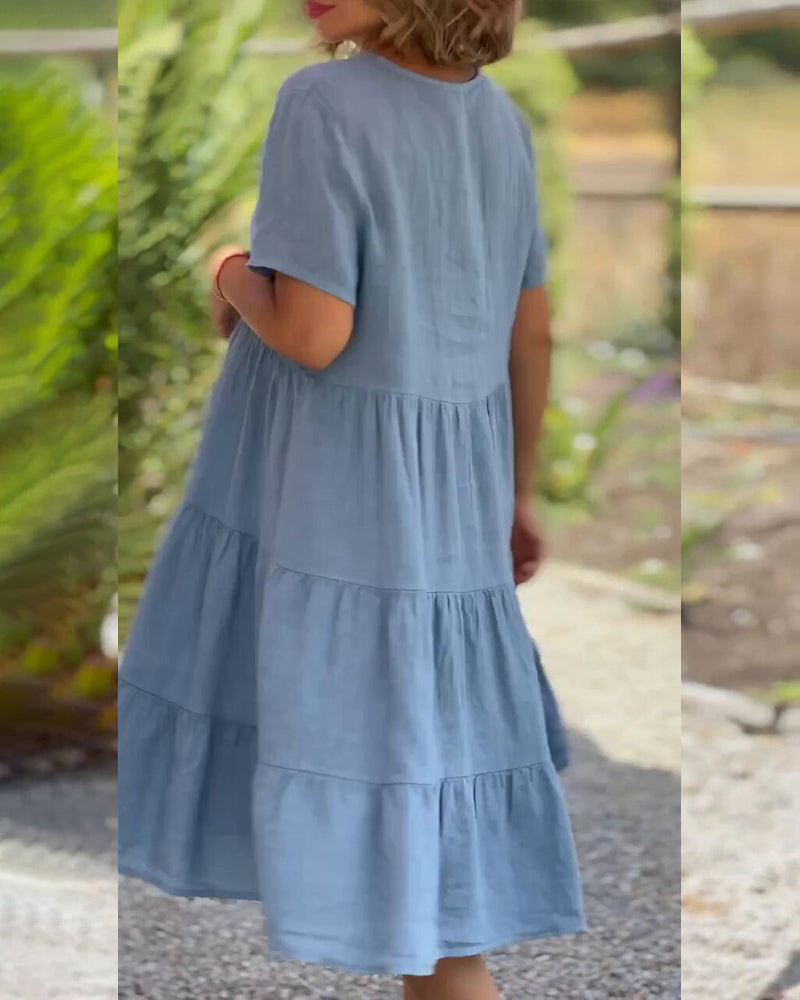 Jula - Abito in cotone e lino con scollo a V