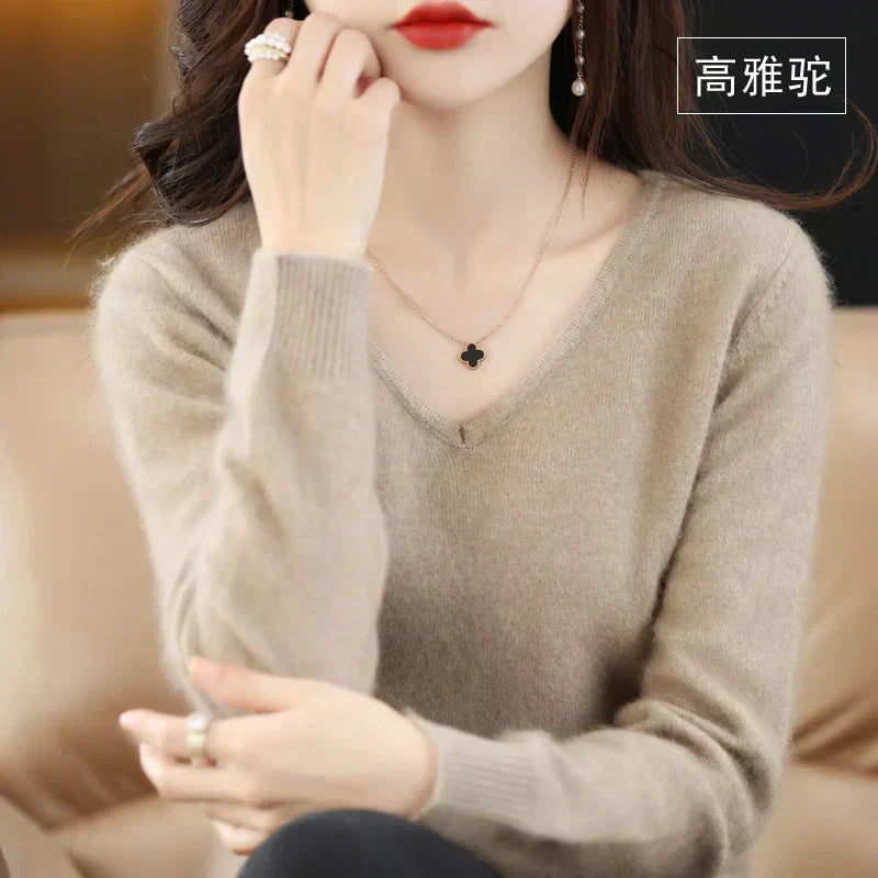Maglione V in Cashmere Puro LunaWeave Con Vestibilità Slim Per Donne