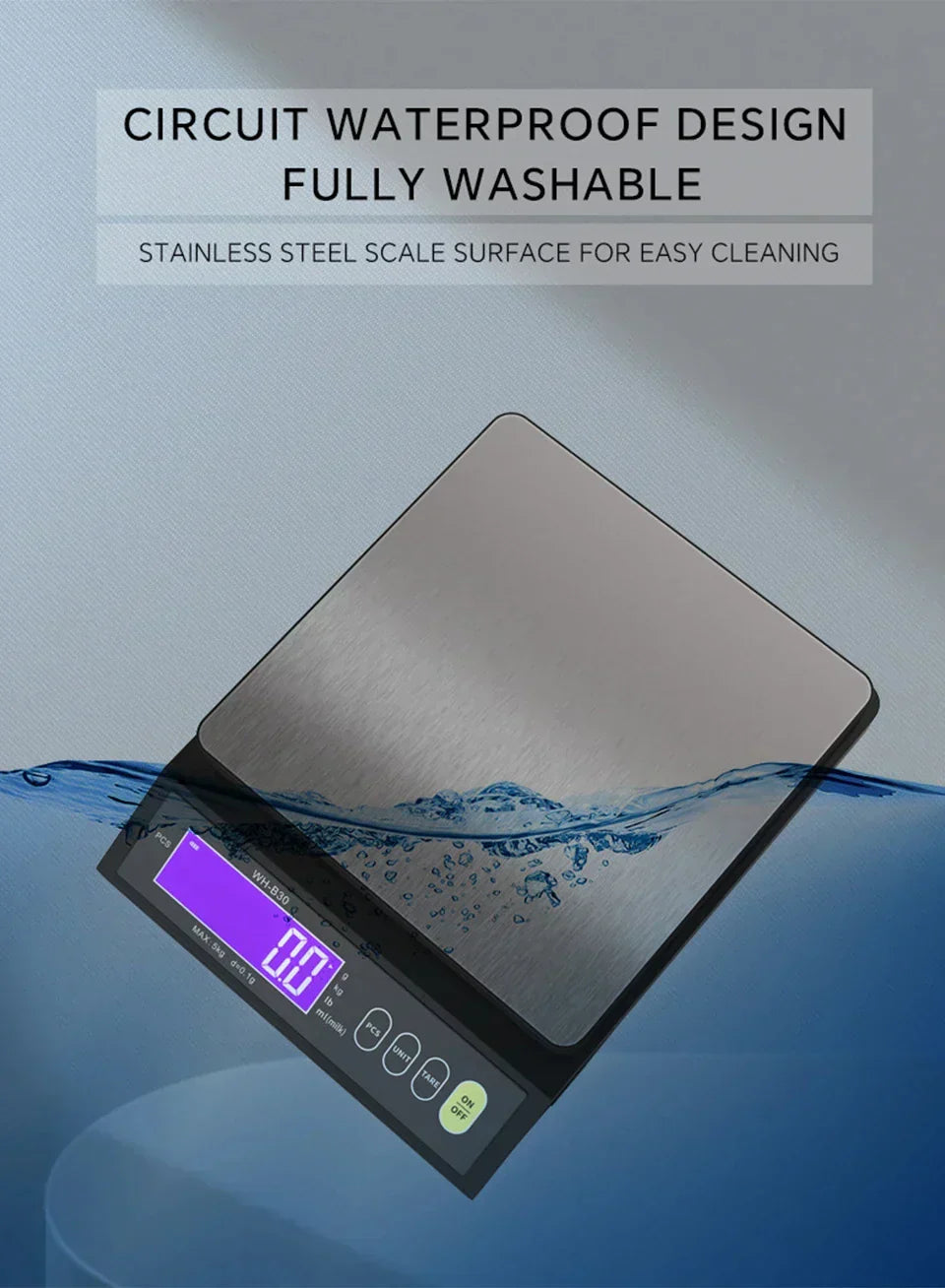 Bilancia da cucina elettronica digitale 5 kg/0,1 g e 10 kg/1 g, display LCD, strumento da cucina in acciaio inossidabile completamente impermeabile per la cottura