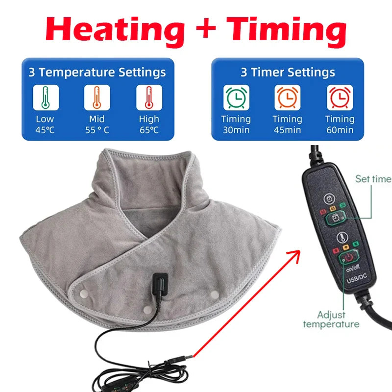 Massaggiatore per collo e spalle ThermoLiva | Cuscino riscaldante USB con vibrazione | 3 livelli di temperatura e timer | Morbido peluche