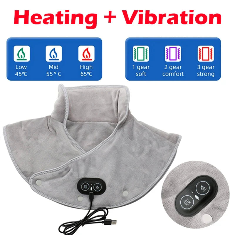 Massaggiatore per collo e spalle ThermoLiva | Cuscino riscaldante USB con vibrazione | 3 livelli di temperatura e timer | Morbido peluche