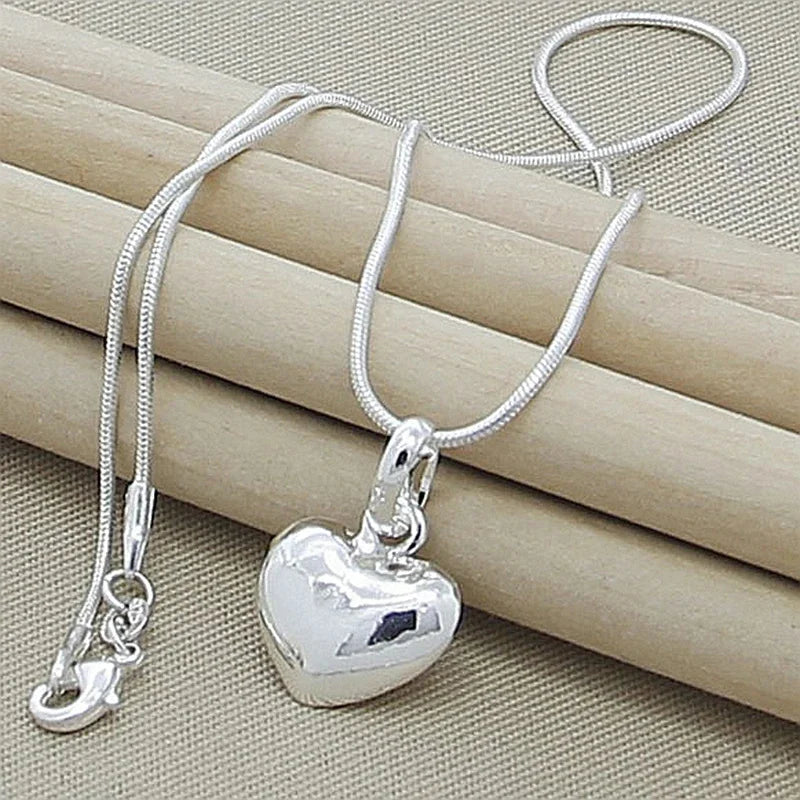 Collana con pendente a cuore piccolo in argento sterling 925 solido, catena a serpente da 16-30 pollici per donne, gioielli moda per matrimoni
