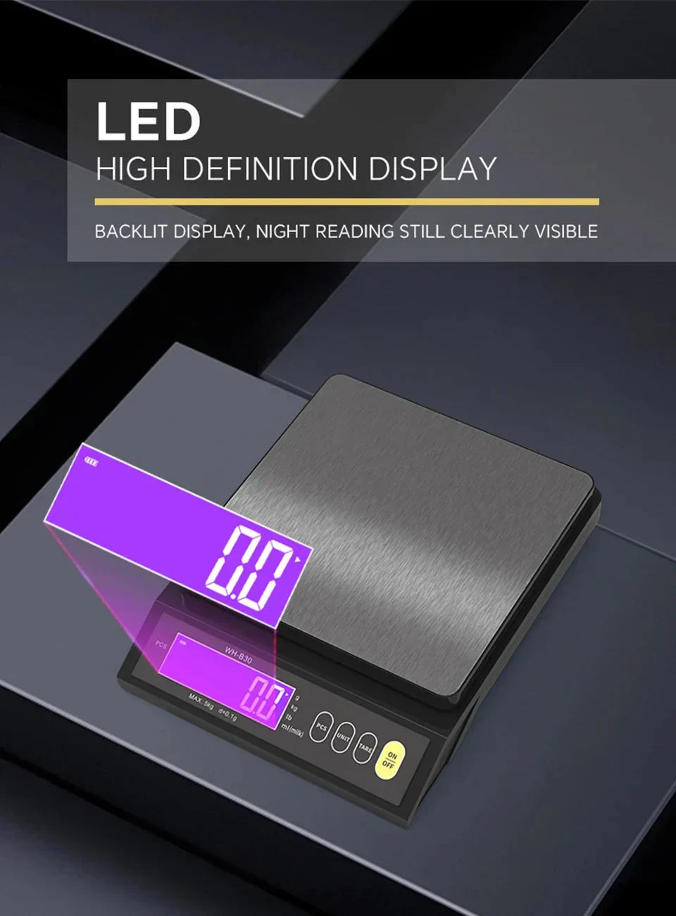 Bilancia da cucina elettronica digitale 5 kg/0,1 g e 10 kg/1 g, display LCD, strumento da cucina in acciaio inossidabile completamente impermeabile per la cottura