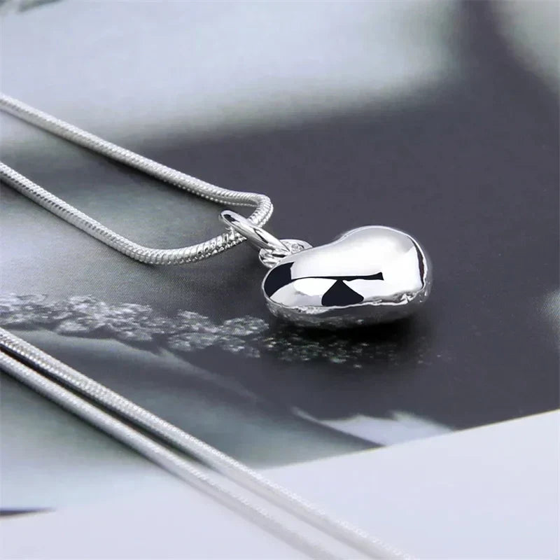 Collana con pendente a cuore piccolo in argento sterling 925 solido, catena a serpente da 16-30 pollici per donne, gioielli moda per matrimoni